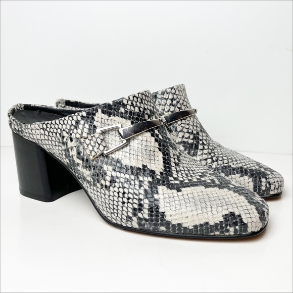 ASOS Reptile Snakeskin Mules 40 9.5 black white neutral square toe shoes heels - Picture 7 of 13